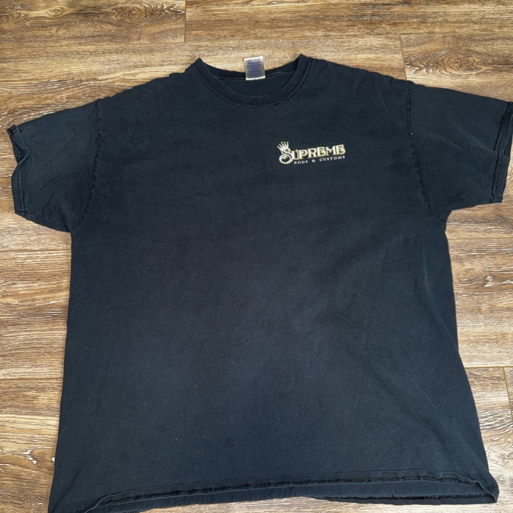 Gildan Black Tee with Small Gold Script Logo